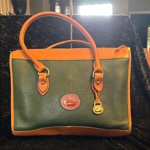 Classic Dooney & Burke Green and Tan Leather Tote Bag